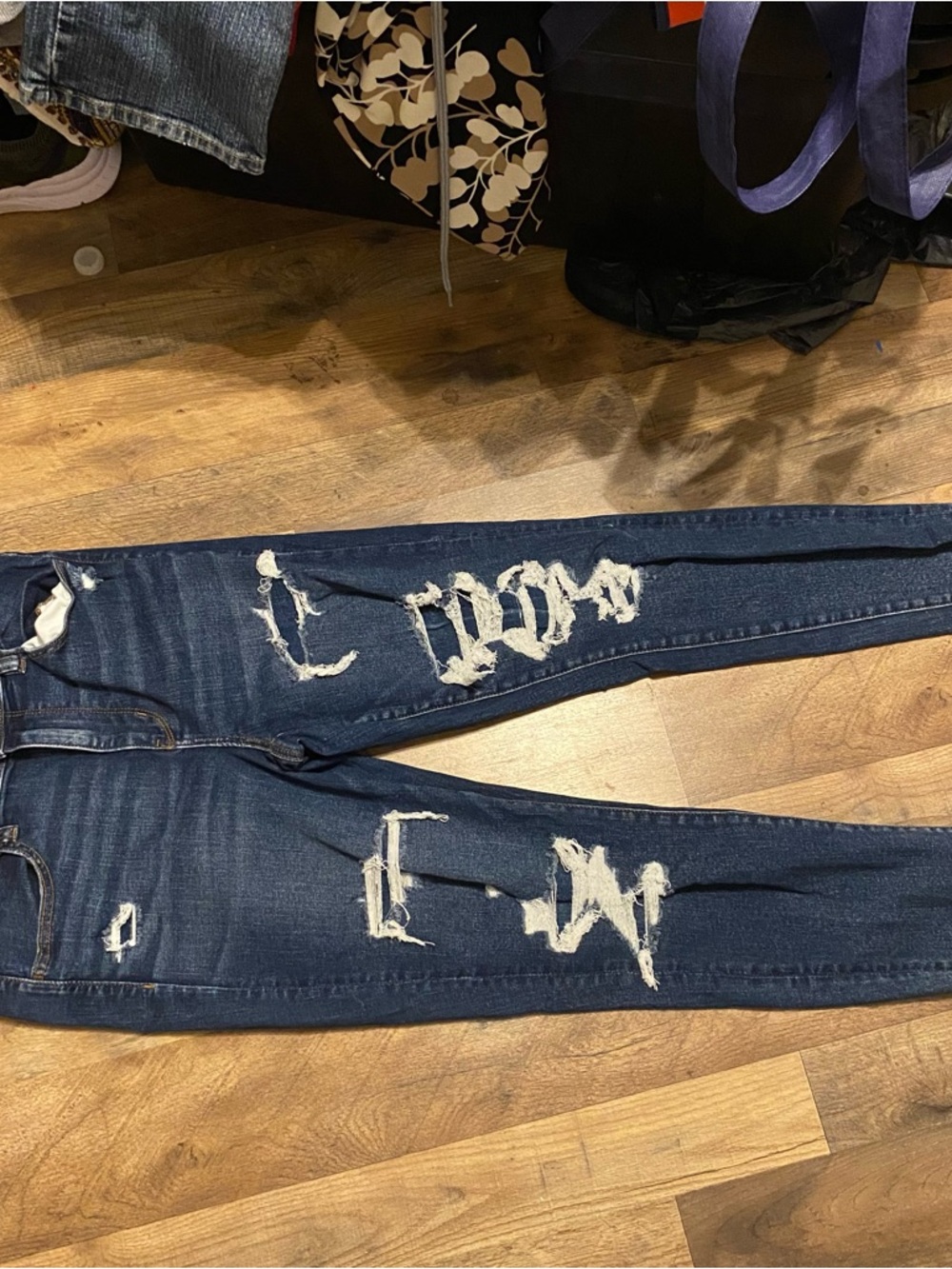 American Eagle Outfitters Dark Blue Ripped Skinny Jeans